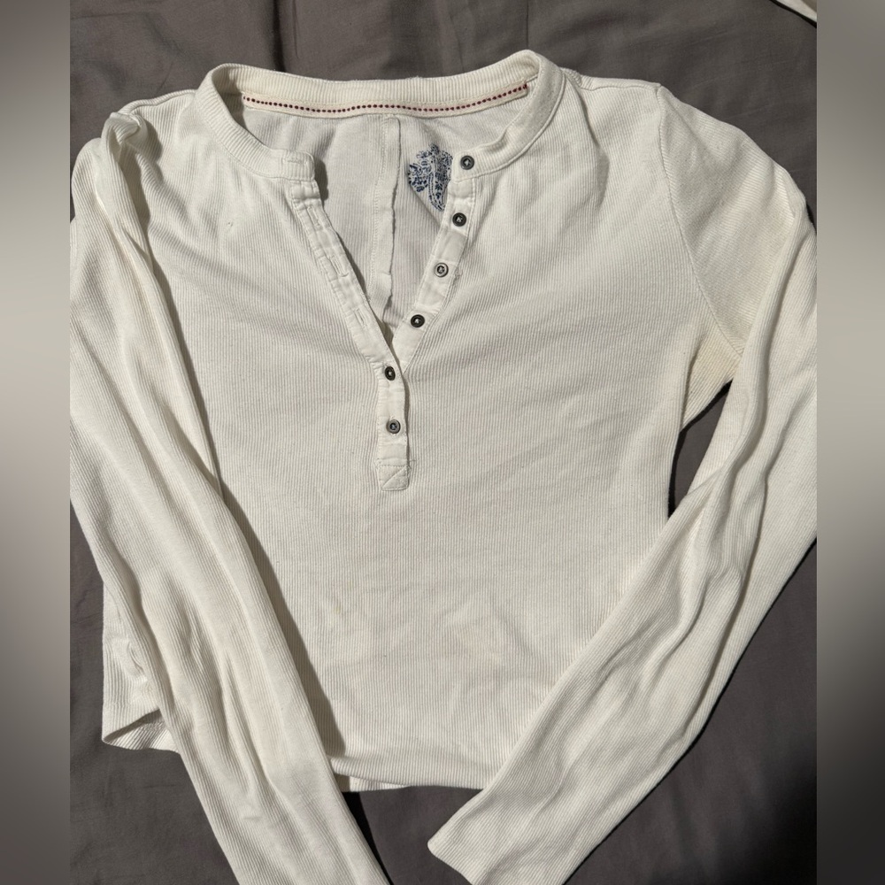 Pilcro Cream Henley Long-Sleeve Ribbed Top